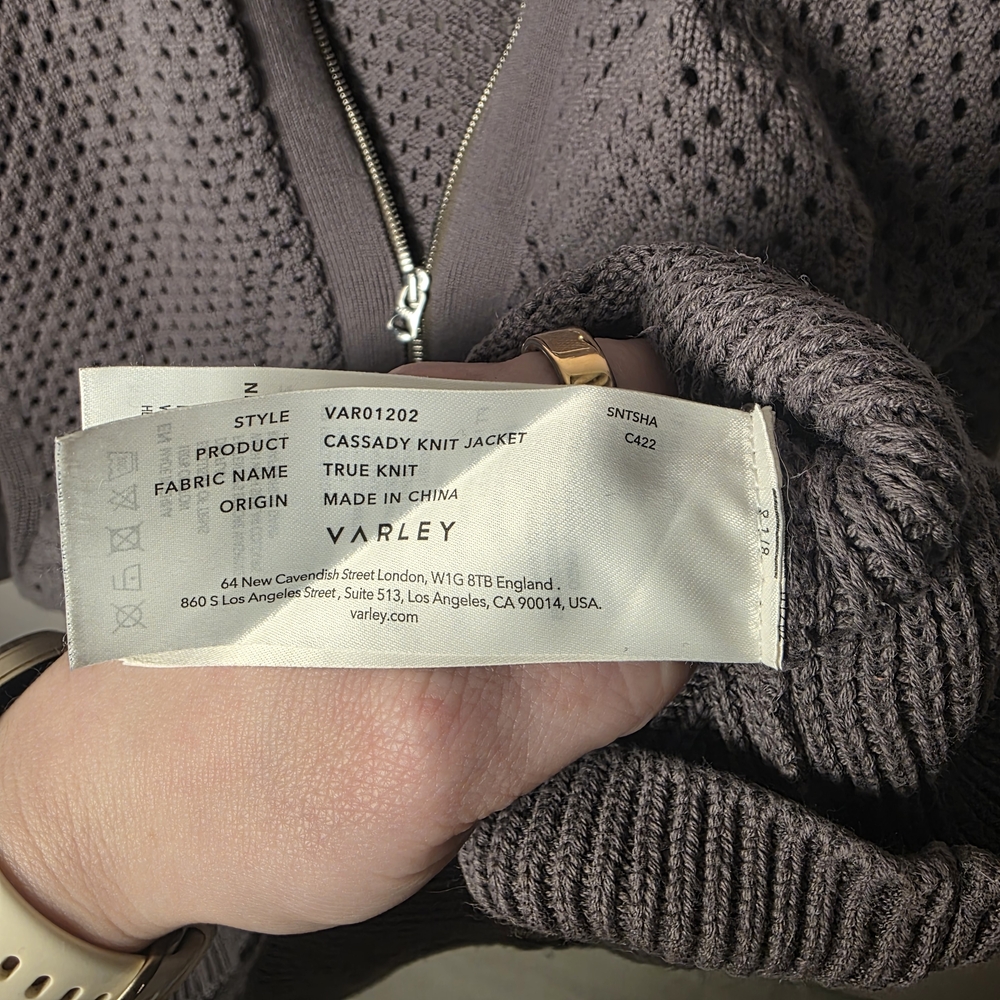 Varley Finn Longline Zip Cardigan Gray Open Knit Jacket Athleisure Layer Medium - Picture 7 of 8